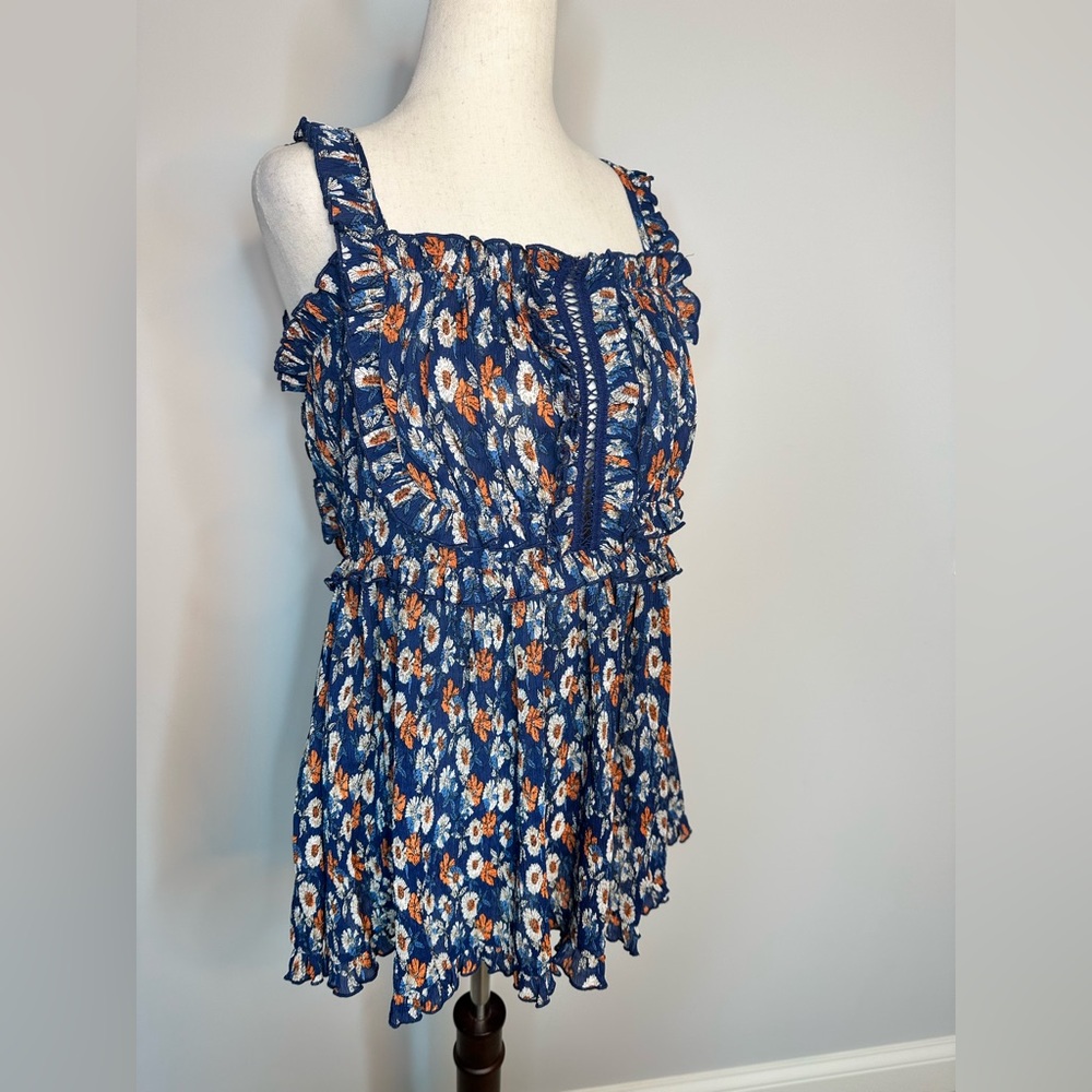 NWOT sz S POL floral tank blouse empire waist with flow ruffle